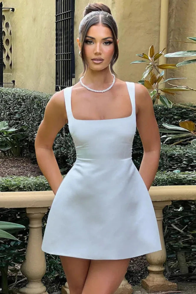 Square Collar Sleeveless Backless A-line Mini Dress