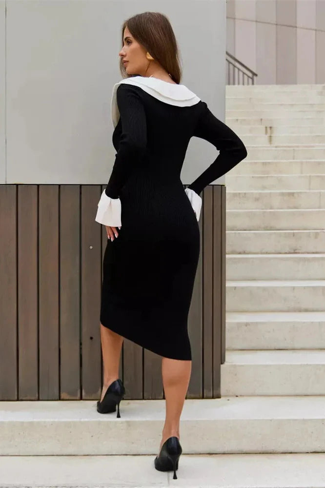 Elegant Patchwork Slim Midi Dress