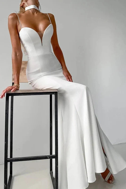 Hollow Out V-Neck Pleated High Waist Slim Maxi Dress