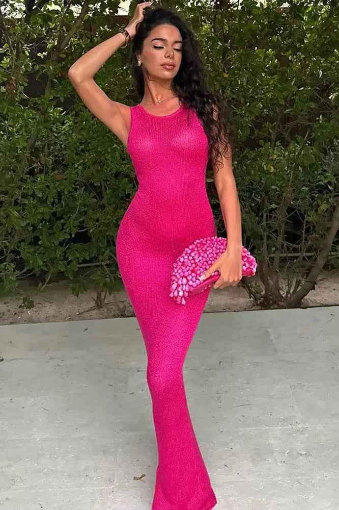 See-Through Sleeveless Slim High Waist Maxi Dress