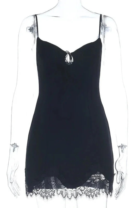 Hollow-Out Lace Strap V-Neck Backless Slim Mini Dress