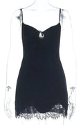 Hollow-Out Lace Strap V-Neck Backless Slim Mini Dress