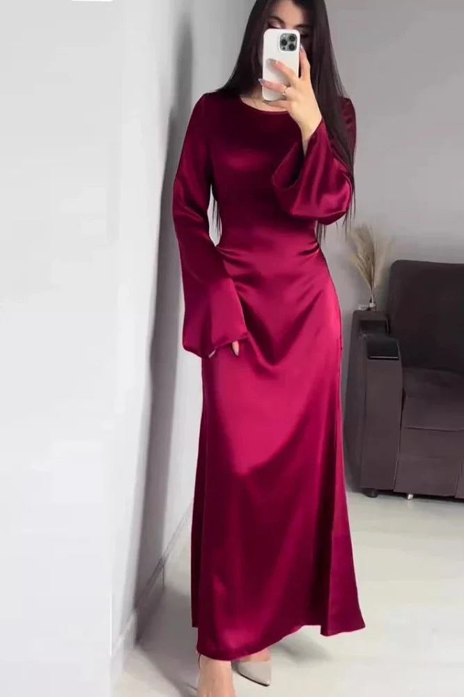 Bell Sleeve Lace-Up Slim Bodycon Maxi Dress