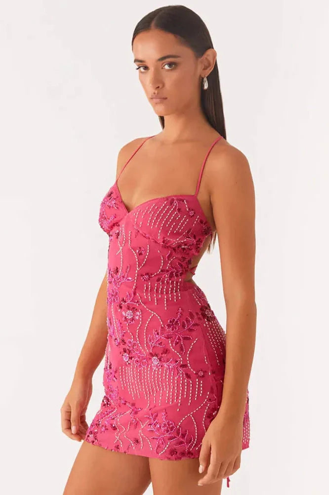 Backless Spaghetti Strap Sleeveless Mini Dress