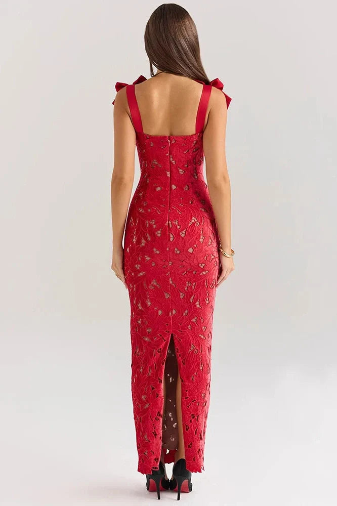 Lace Sleeveless Backless Bodycon Maxi Dress