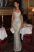 Sleeveless Sparkle Backless High Waist Bodycon Maxi Dress