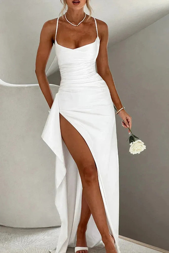 Spaghetti Strap Sleeveless Backless High Split Maxi Dress