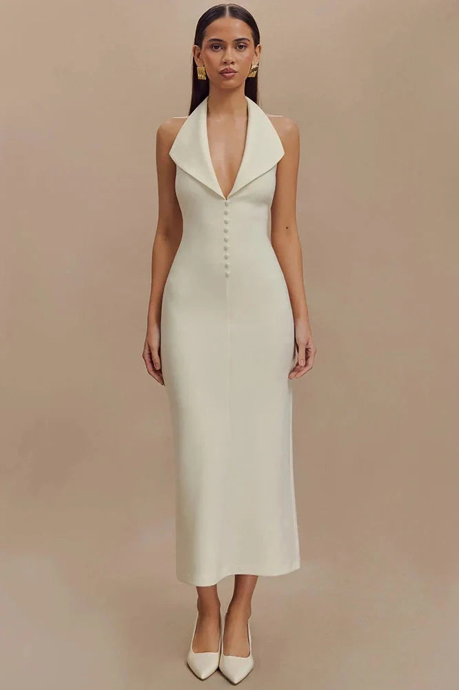 Deep V Neck Sleeveless Backless Bodycon Maxi Dress
