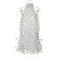 Polka Dot Print Backless Lace Up Mini Dress