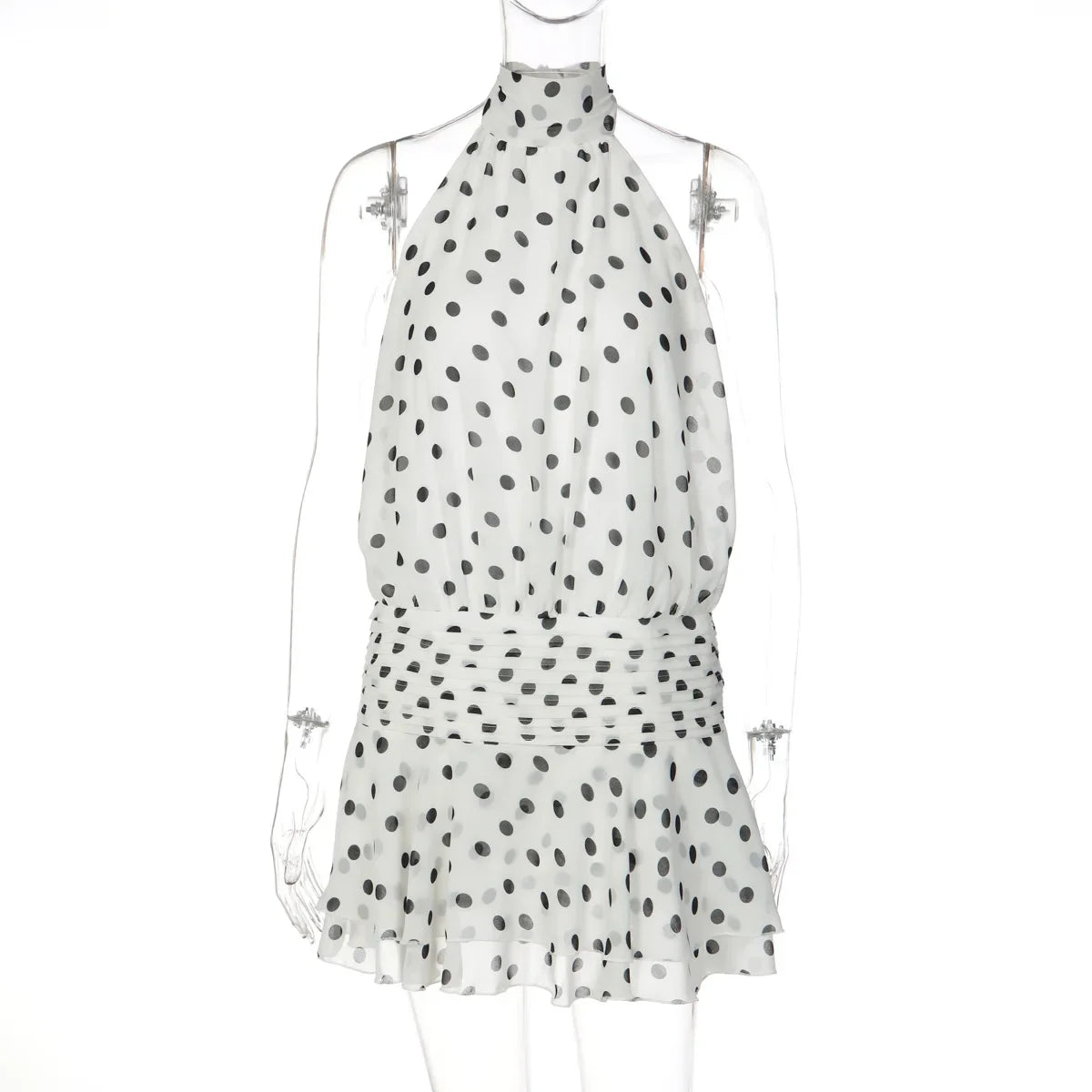 Polka Dot Print Backless Lace Up Mini Dress