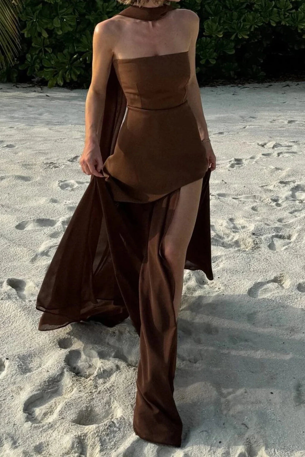 Off-Shoulder High Split Strapless Sleeveless Maxi Dress