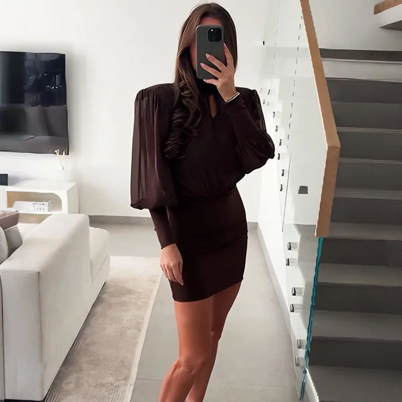 V Neck Backless Lace Up Patchwork Mini Dress