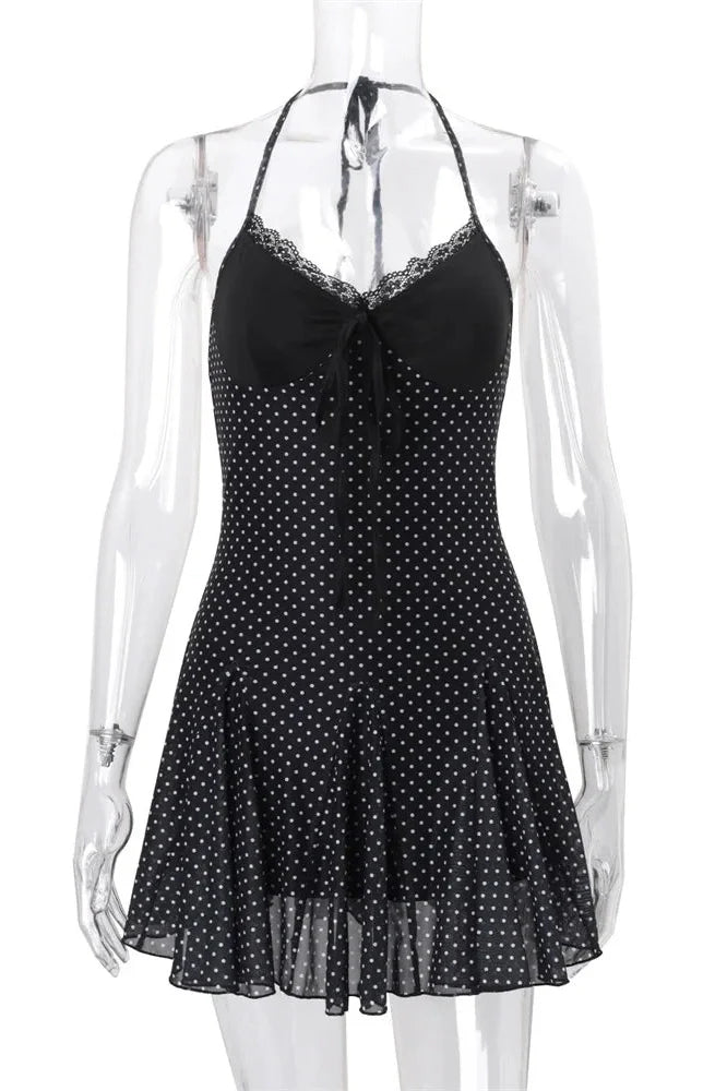 Lace See-Through High Waist Slim V-Neck Mini Dress