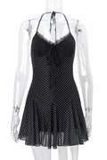 Lace See-Through High Waist Slim V-Neck Mini Dress