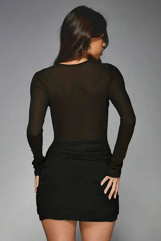 Elegant Patchwork Slim Pleated Mini Dress