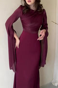 Elegant Flare Sleeve Bodycon Slim O Neck Maxi Dress