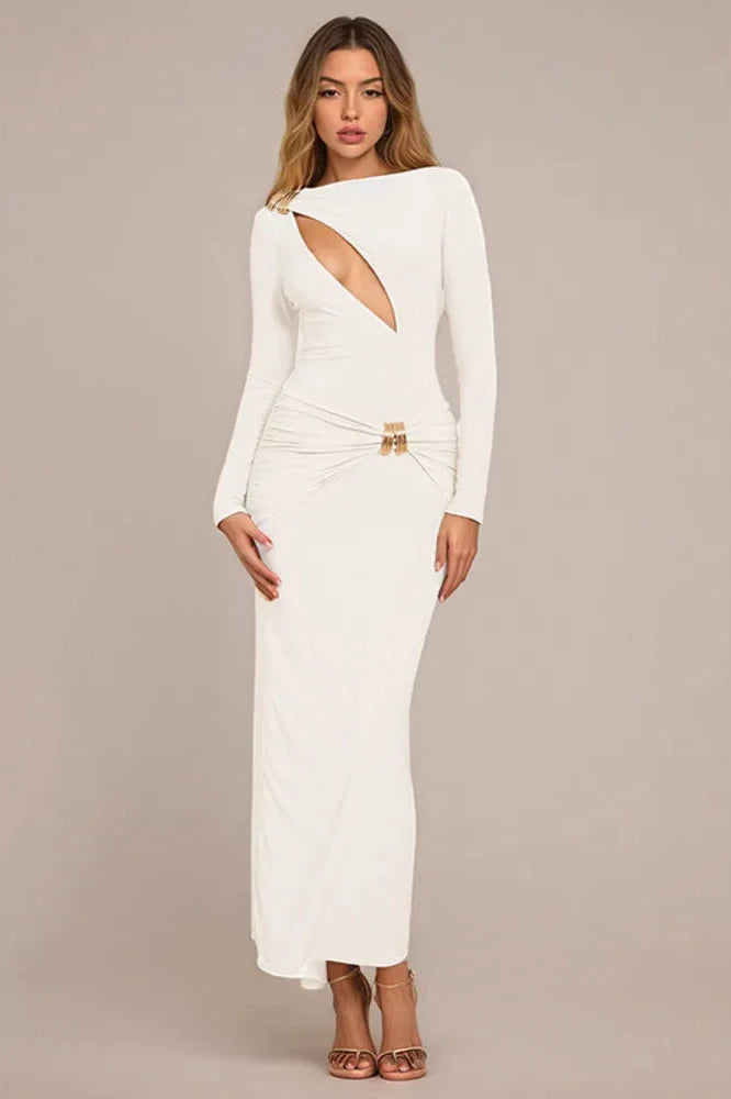 Hollow Out Long Sleeve Bodycon Maxi Dress