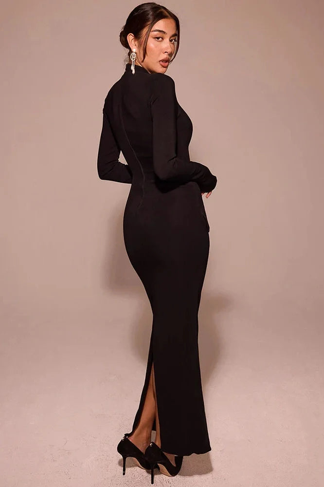 Long Sleeve O-Neck Split Bodycon Maxi Dress