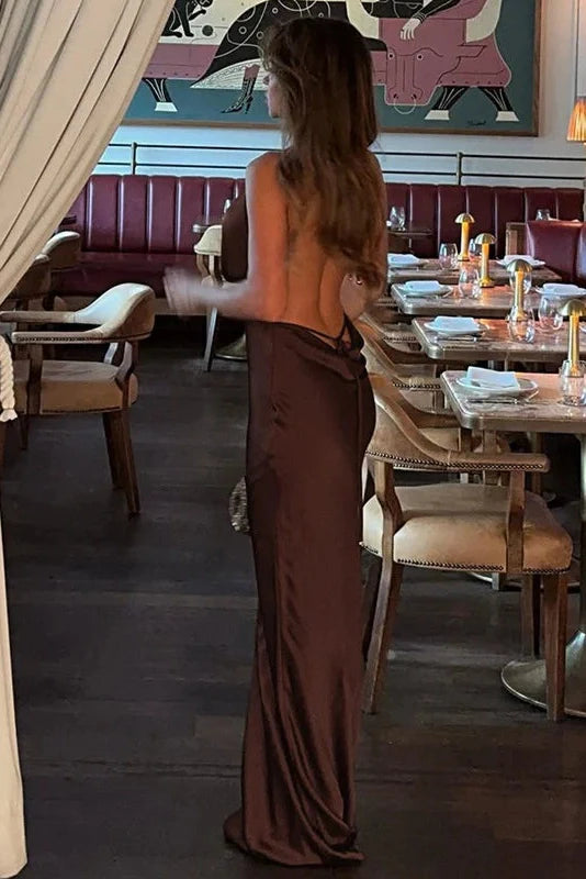 Elegant Backless Sleeveless Slim High Waist Lace Up Maxi Dress