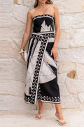 Sleeveless Printed Off-Shoulder Irregular Midi Dress