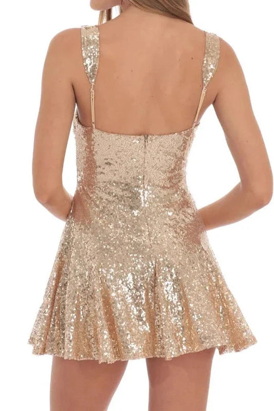 Elegant U Collar Slim High Waist Mini Dress