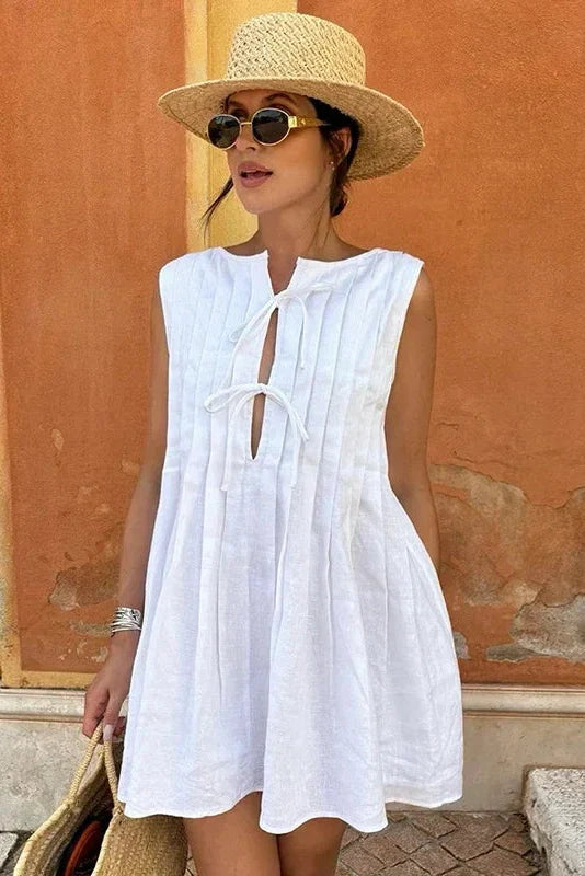 Elegant Loose Pleated Lace-Up Mini Dress