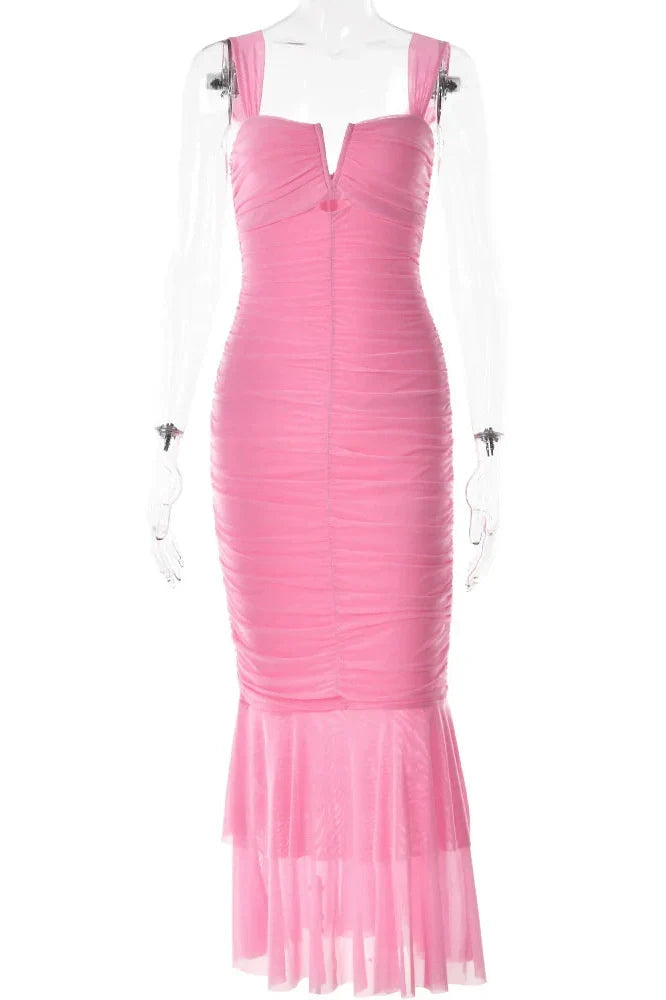 Elegant Spaghetti Strap Sleeveless Backless Maxi Dress