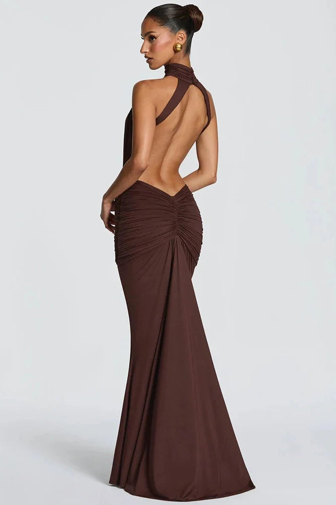 Turtleneck Backless Off-Shoulder Sleeveless Bodycon Maxi Dress