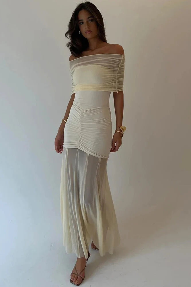 Strapless Pleated Two-Piece Backless See-Through Slim Maxi Dress