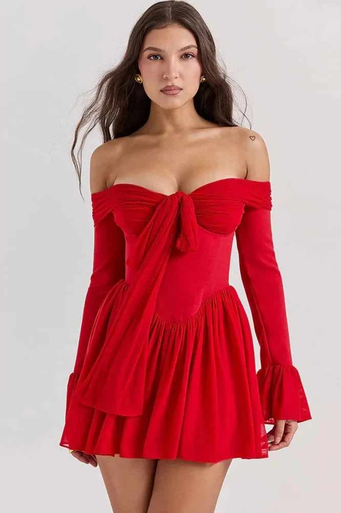 Elegant Strapless Off-shoulder Long Sleeve Backless Mini Dress