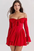 Elegant Strapless Off-shoulder Long Sleeve Backless Mini Dress