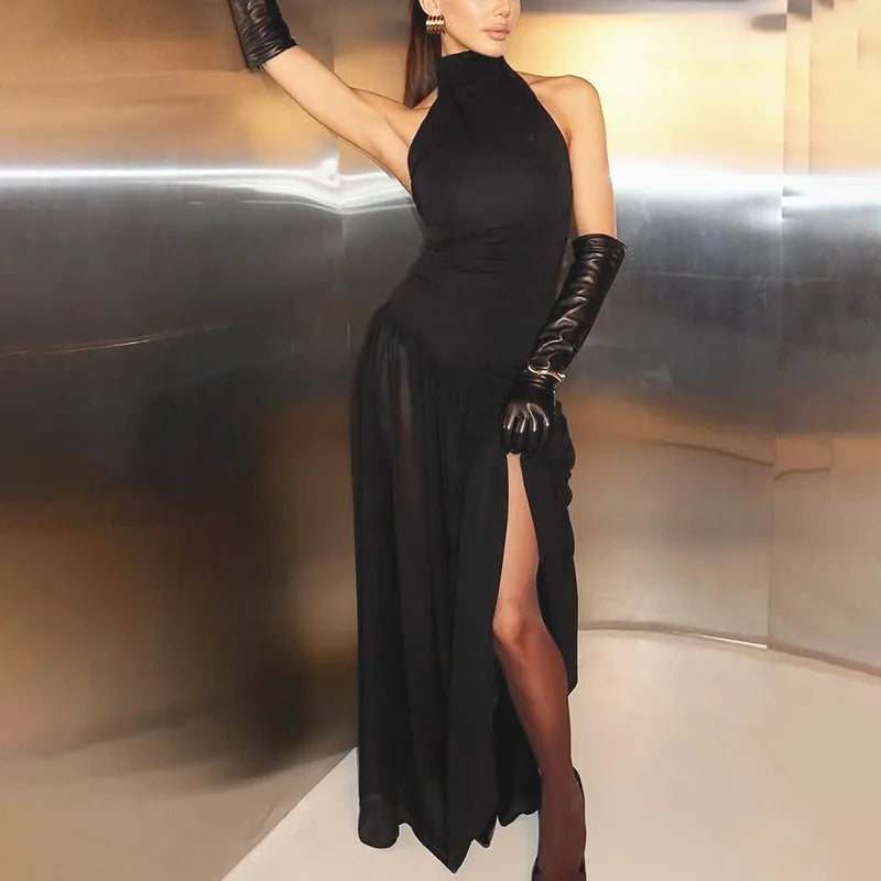 Off Shoulder Patchwork Lace-Up Maxi Dress