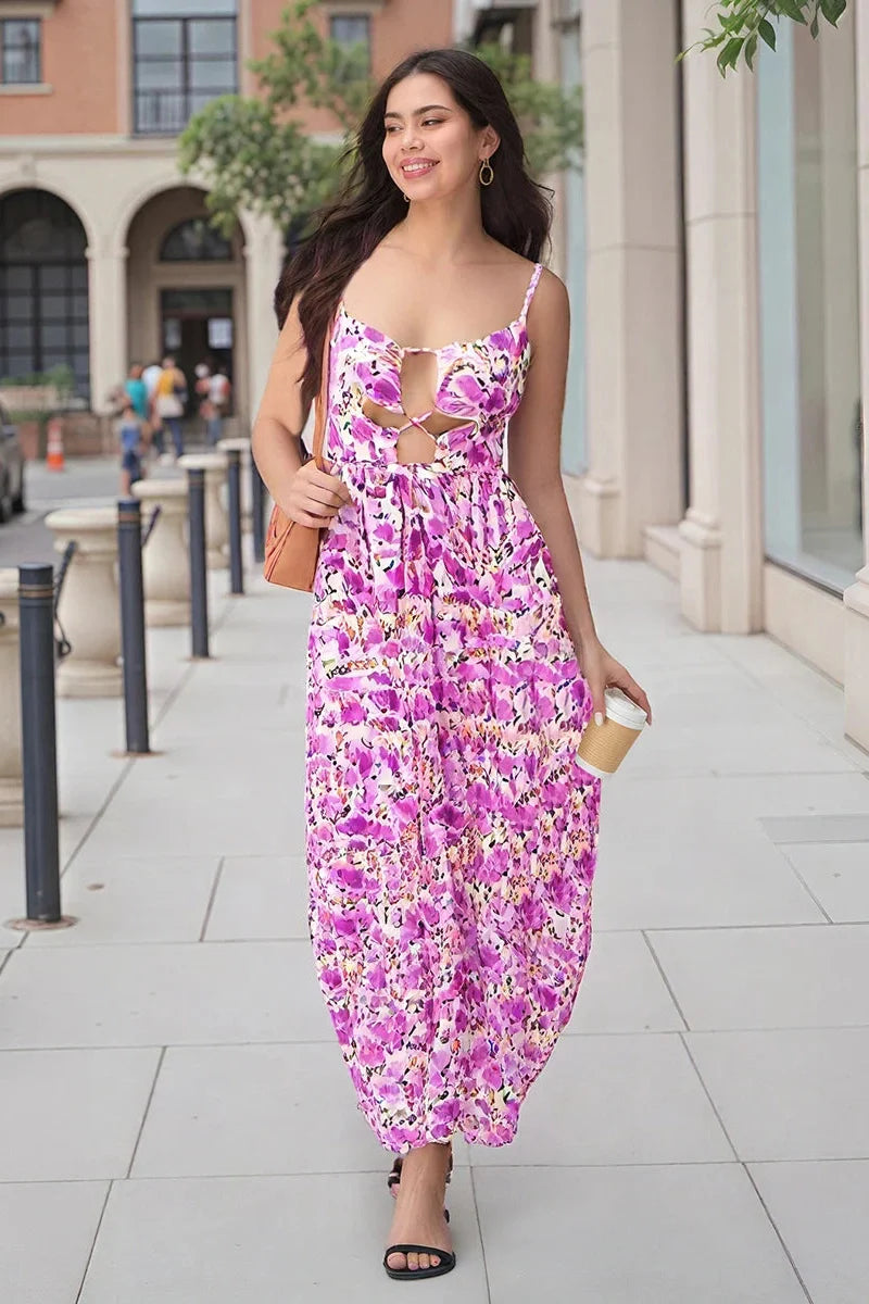 Sleeveless Spaghetti Strap Floral Print Maxi Dress