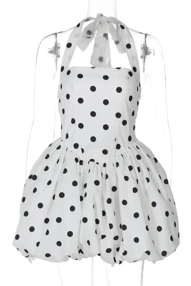 Printed Off-Shoulder Sleeveless Backless High Waist A-Line Mini Dress