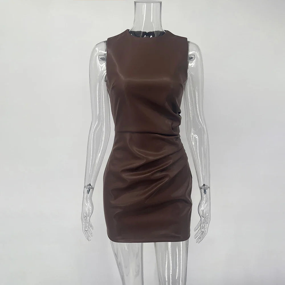 Leather Patchwork High Waist Mini Dress