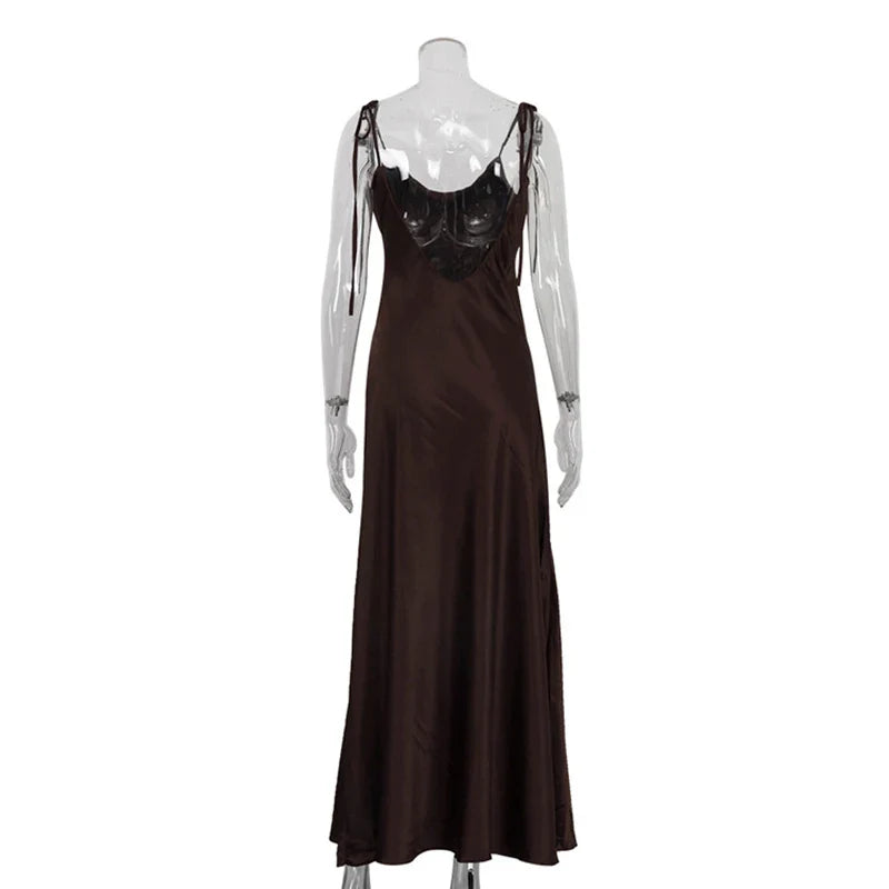 Spaghetti Strap Backless Lace Up Slim Maxi Dress