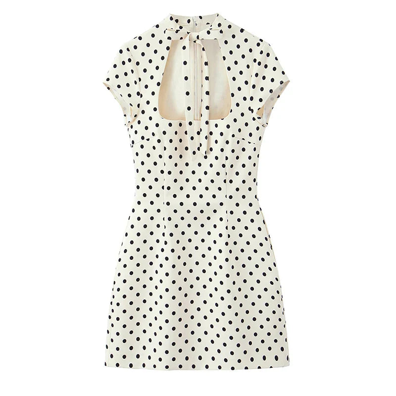Polka Dot Lace-Up Slim Mini Dress