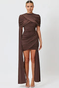 Elegant High Collar Short Sleeve High Waist Maxi Dress