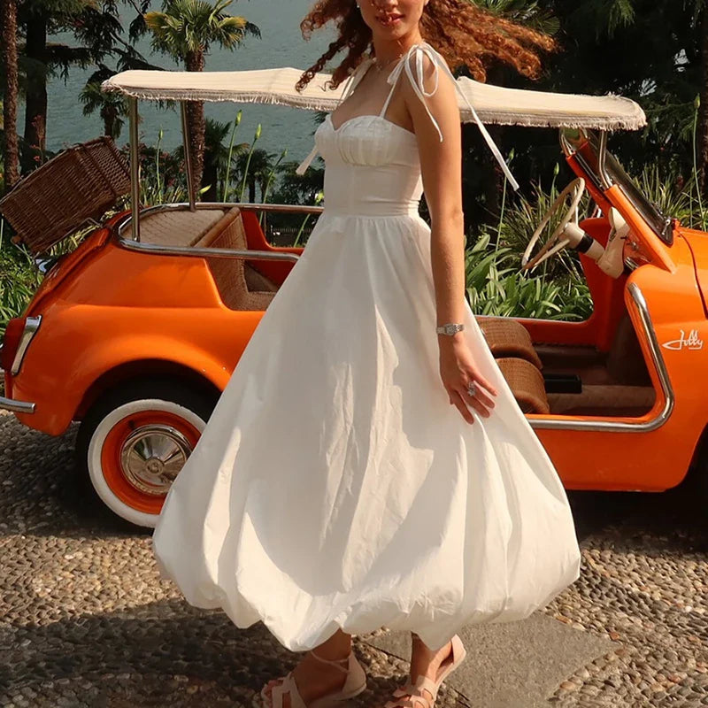 Lace-Up Sleeveless Midi Dress