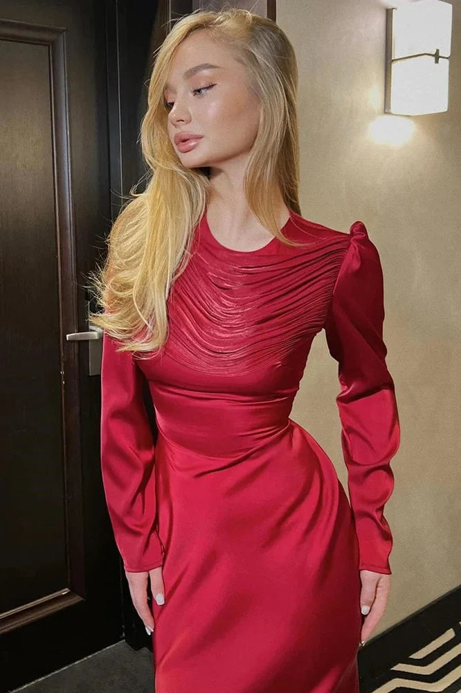 O-Neck Long Sleeve High Waist Maxi Dress