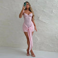 Lace V Neck Sleeveless High Waist Mini Dress