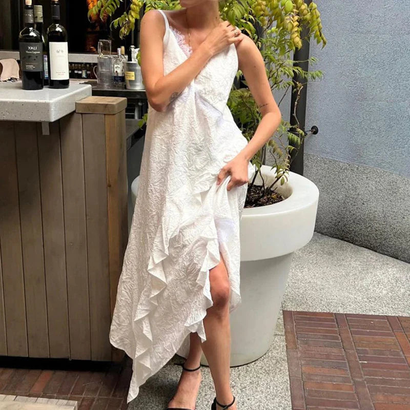 Lace Patchwork Backless Lace-Up High Waist Maxi Dress
