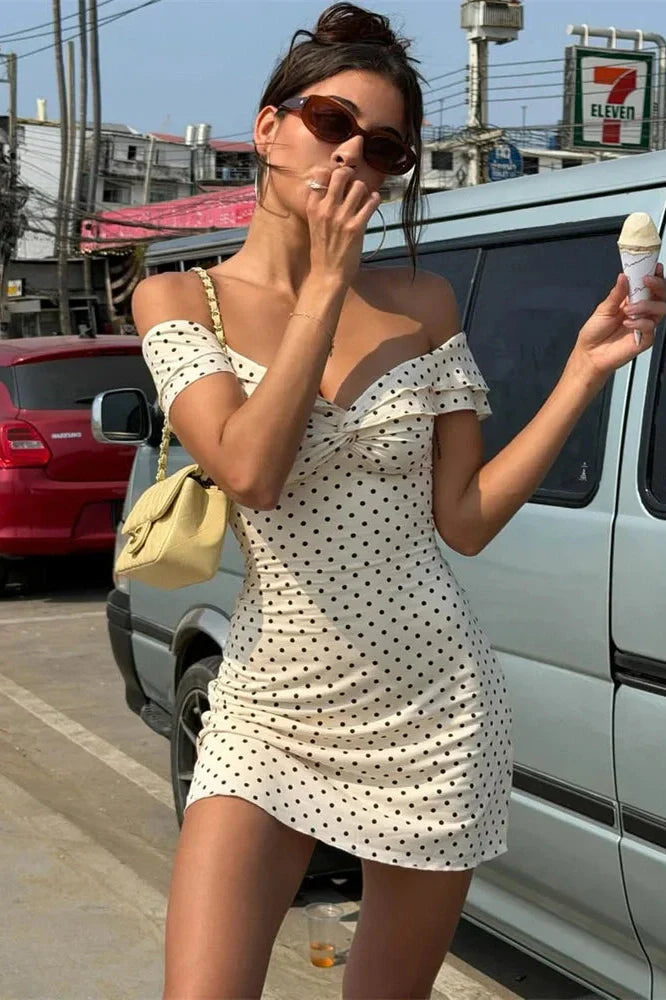 Off-Shoulder Backless Printed Slim Mini Dress