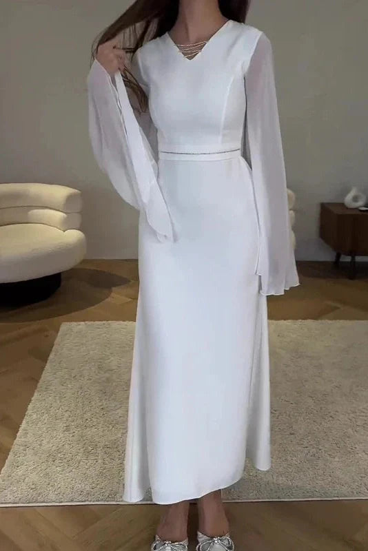 Hollow Out V-Neck Flare Sleeve Maxi Dress
