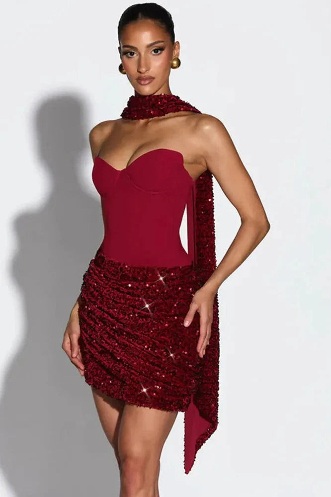 Scarf Collar Off-Shoulder Backless Sleeveless Mini Dress