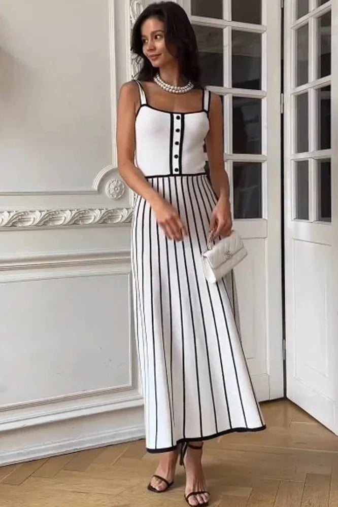 Striped Backless Slim Maxi Dress
