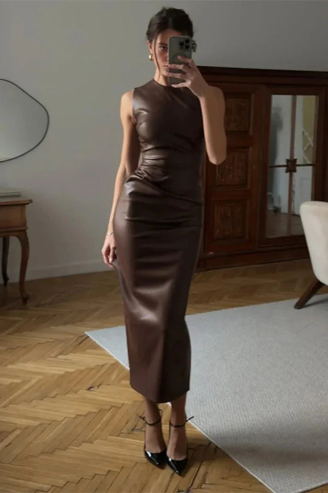 Sleeveless High Waist Slim Patchwork Bodycon Maxi Dress