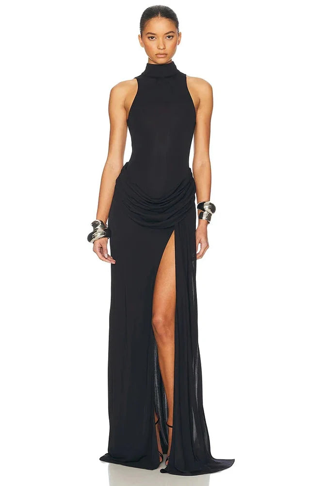 Elegant High Waist Slim Split Maxi Dress