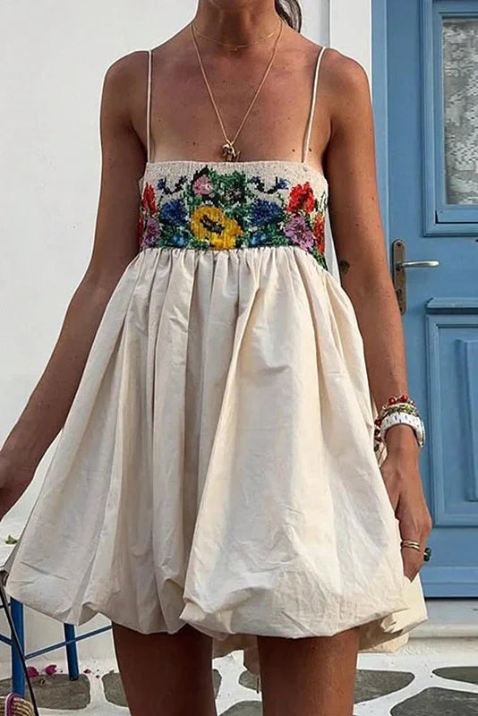 Off Shoulder High Waist Sleeveless Slim Printed Mini Dress