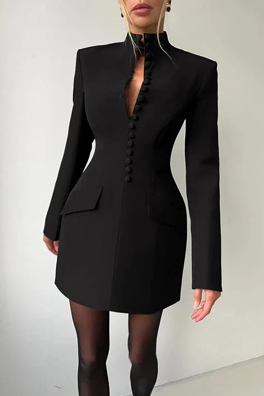 Long Sleeve High Waist A-Line Turtleneck Slim Mini Dress
